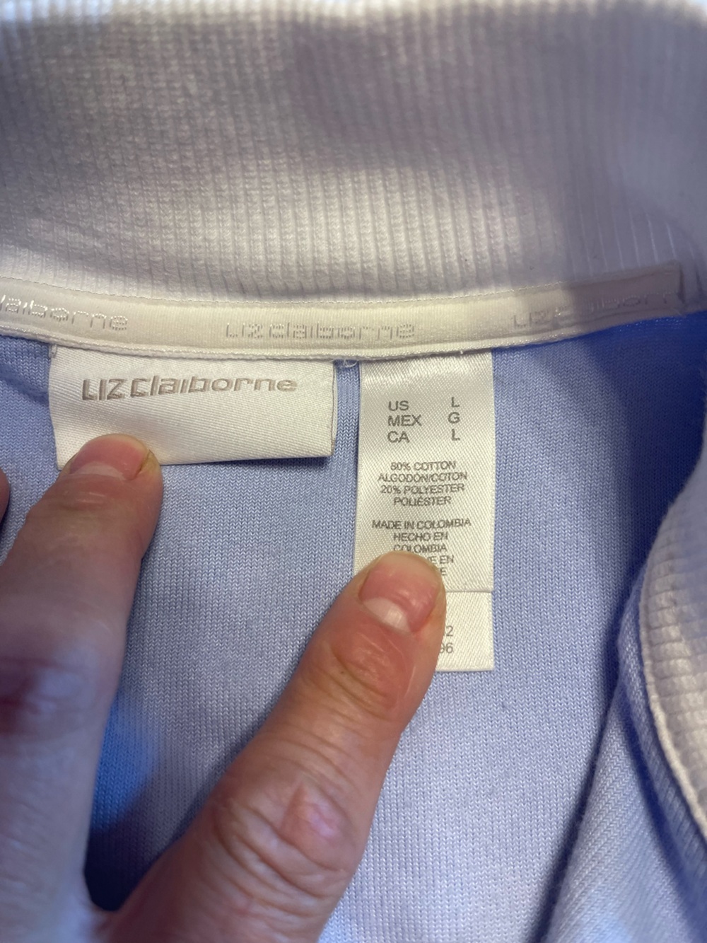 Liz Claiborne Light Blue Sleeveless Zip Terry Pullover with White Detail - Picture 5 of 6